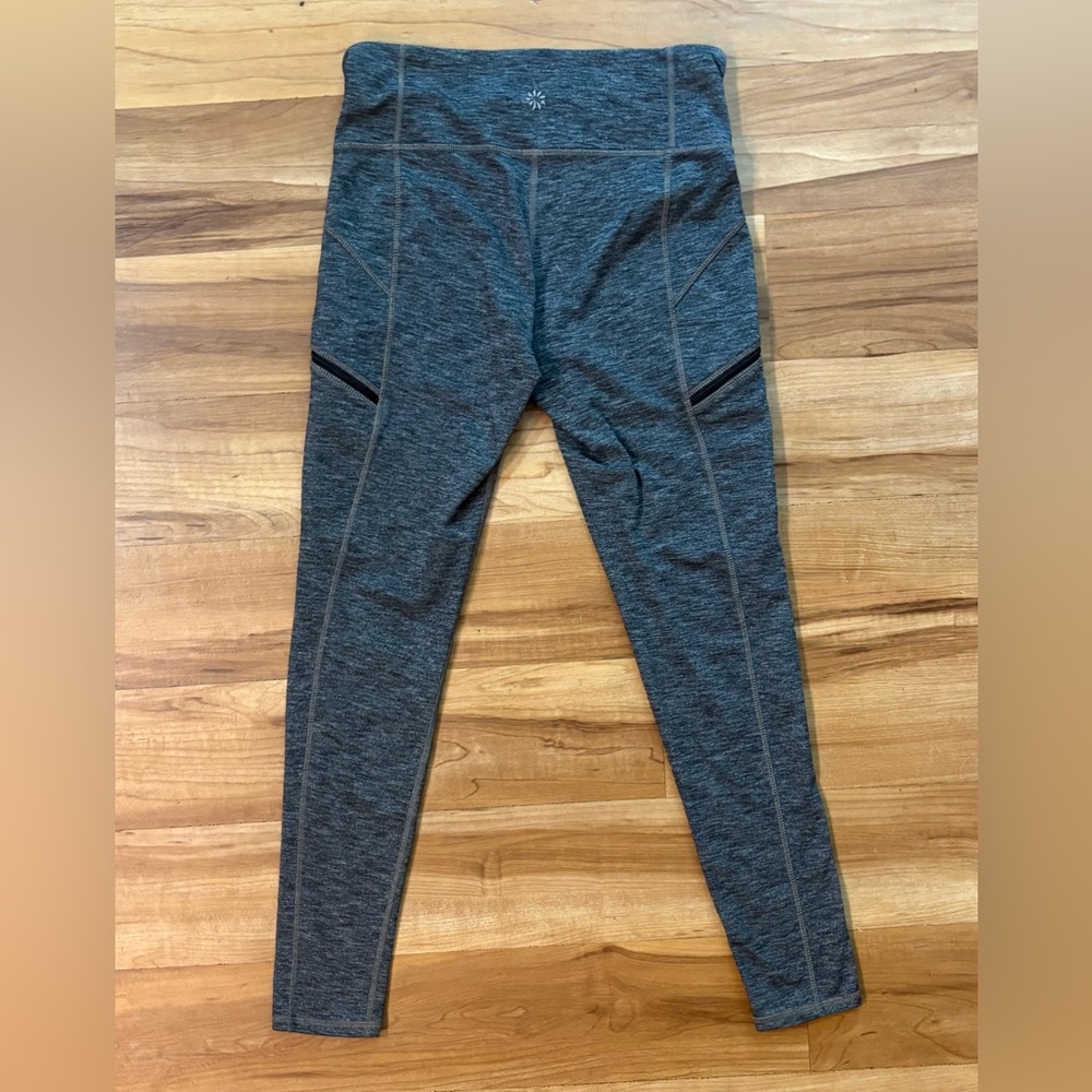Athleta Heather Gray Leggings Side Zipper Pockets and Contrast Stitching, Size S - Picture 3 of 7